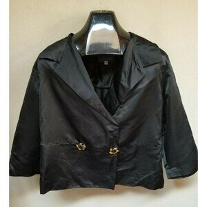 Vintage Aida Dalati Womens Small Crop Blazer Jacket Solid Black Business Casual